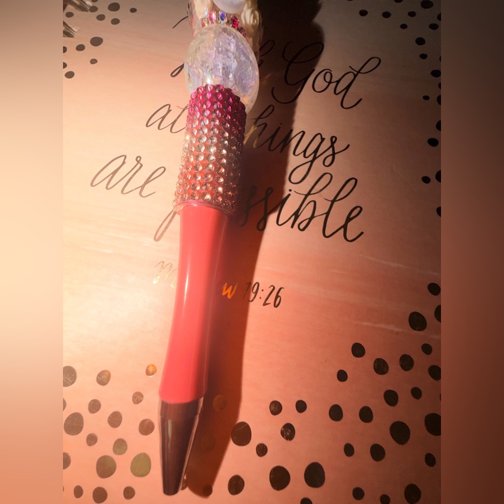 Rhinestone Crystal Handle Pink & Clear beaded Pen